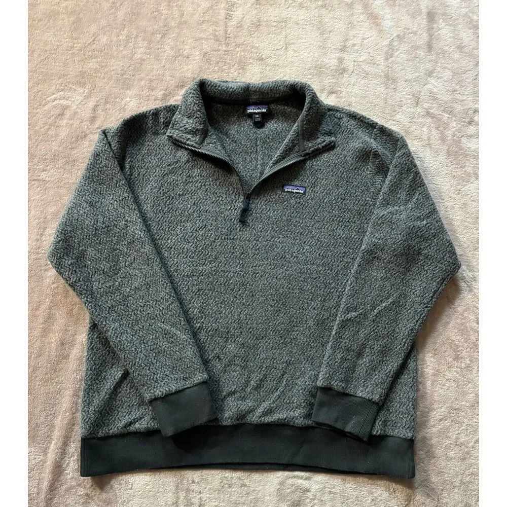 Patagonia Men Retro‎ Deep Pile Fleece Jacket 1/4 Zip Gray Outdoors Sherpa Sz 2XL